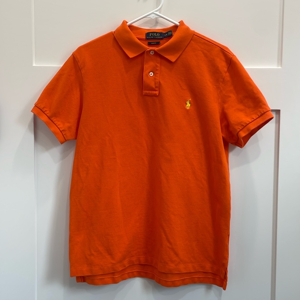 Ralph Lauren Polo Shirt Orange Mens Size Large slim fit in excellent condition